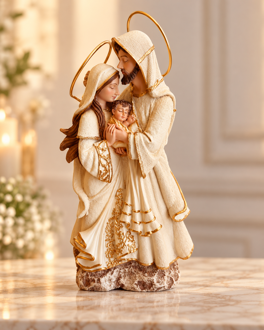 Imagem Sagrada Família em resina 20cm - Jesus Maria e José decoração religiosa para casa