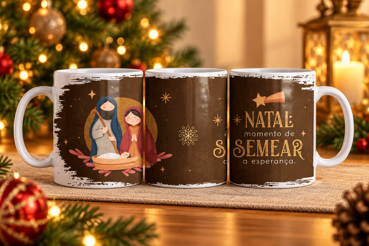 Caneca de Natal de Porcelana - Momento de Semear a Esperança