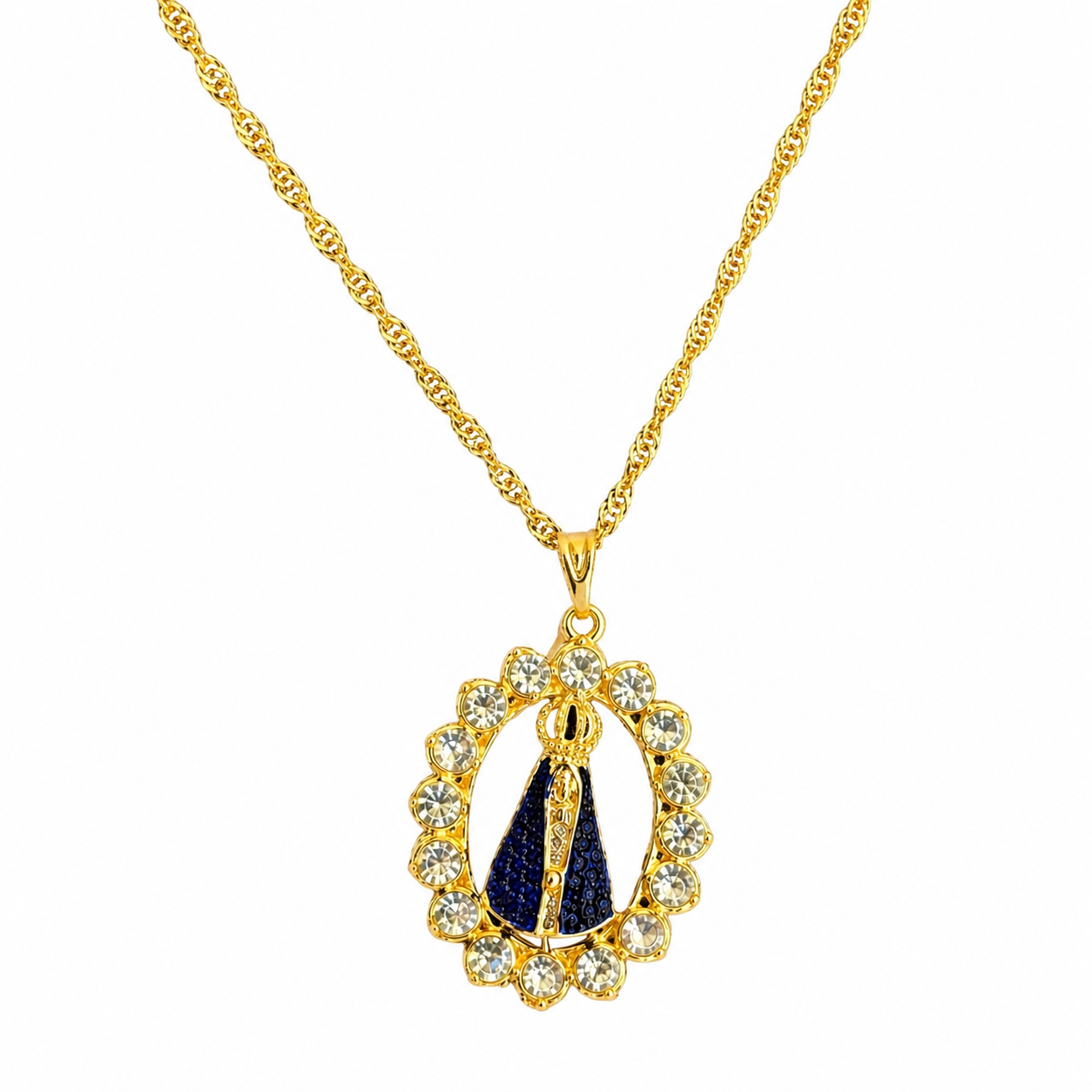 Colar Nossa Senhora Aparecida Oval com Strass
