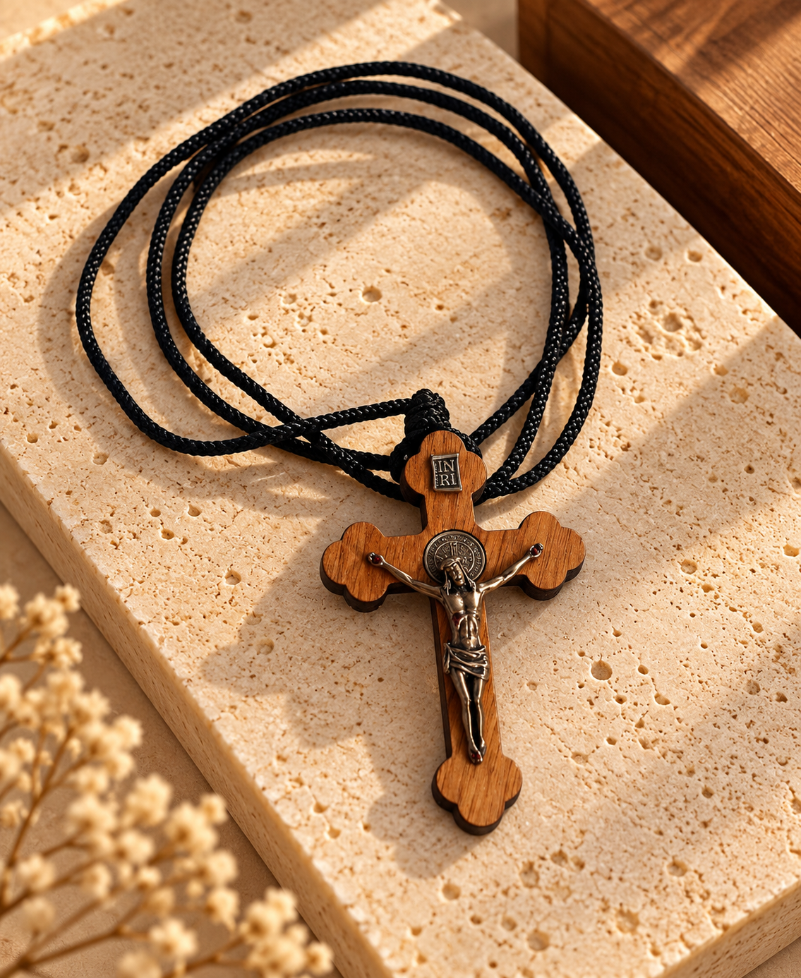 Cordão com cruz e medalha de São Bento - Fé