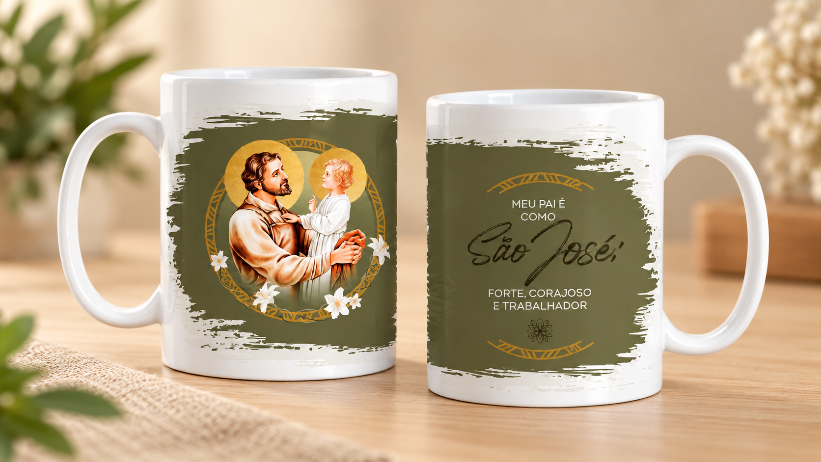 Caneca de Porcelana Meu Pai É Como São José: Forte, Corajoso e Trabalhador