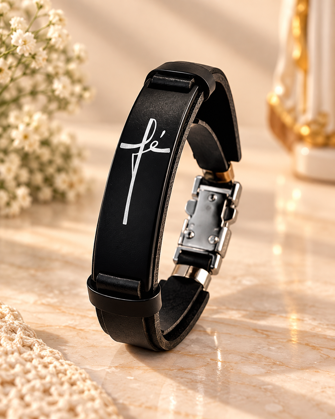 Pulseira de Couro  Fé