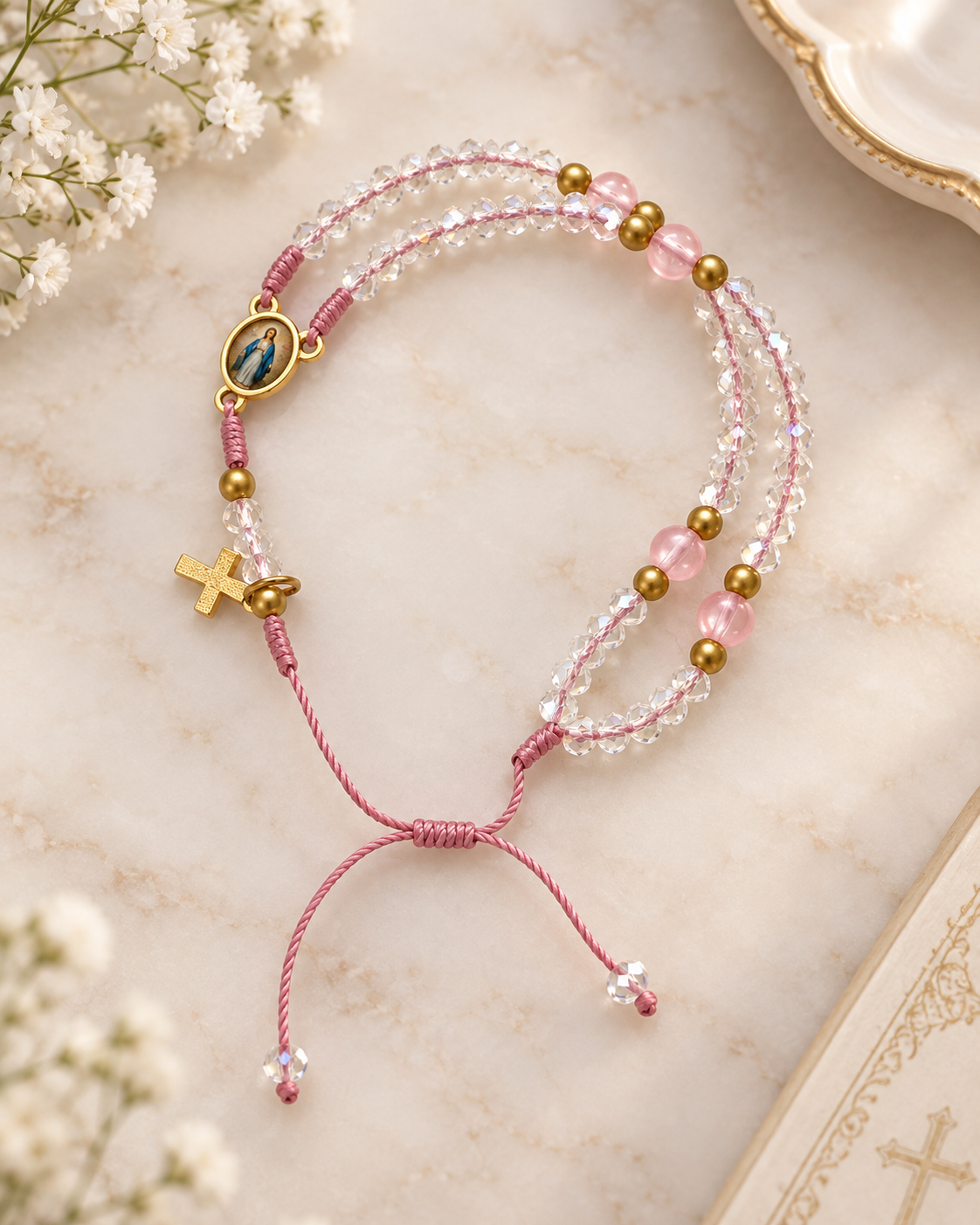 Terço de pulso Mãe Amor Eterno Rosa