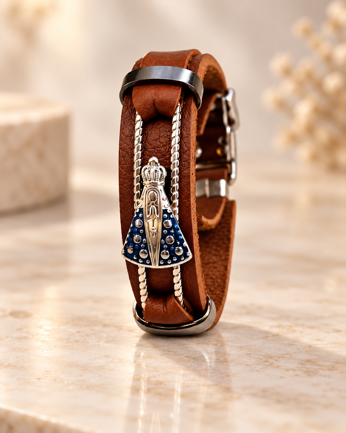 Pulseira de Couro Marrom Nossa Senhora Aparecida