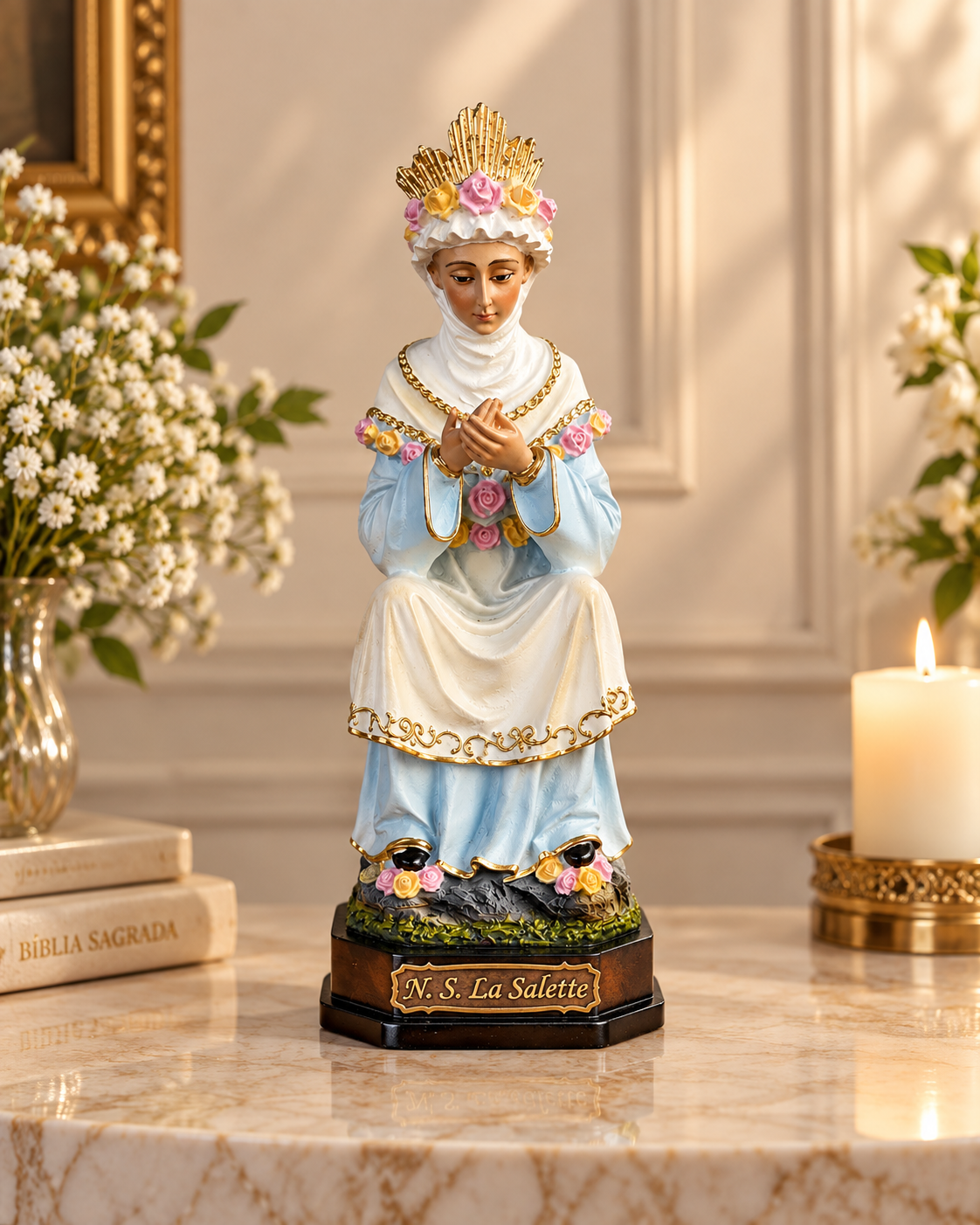Imagem de Nossa Senhora de La Salette em resina- Um Chamado à Conversão, Oração e Esperança