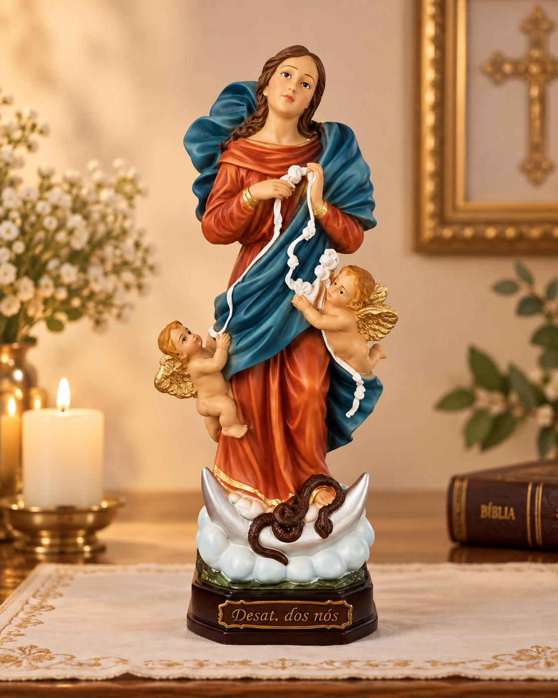 Imagem Nossa Senhora  Desatadora de Nós 20cm em resina- decoração religiosa católica