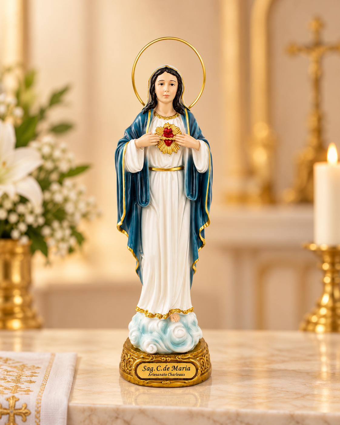 Imagem Sagrado Coração de Maria com Auréola - Resina 20cm