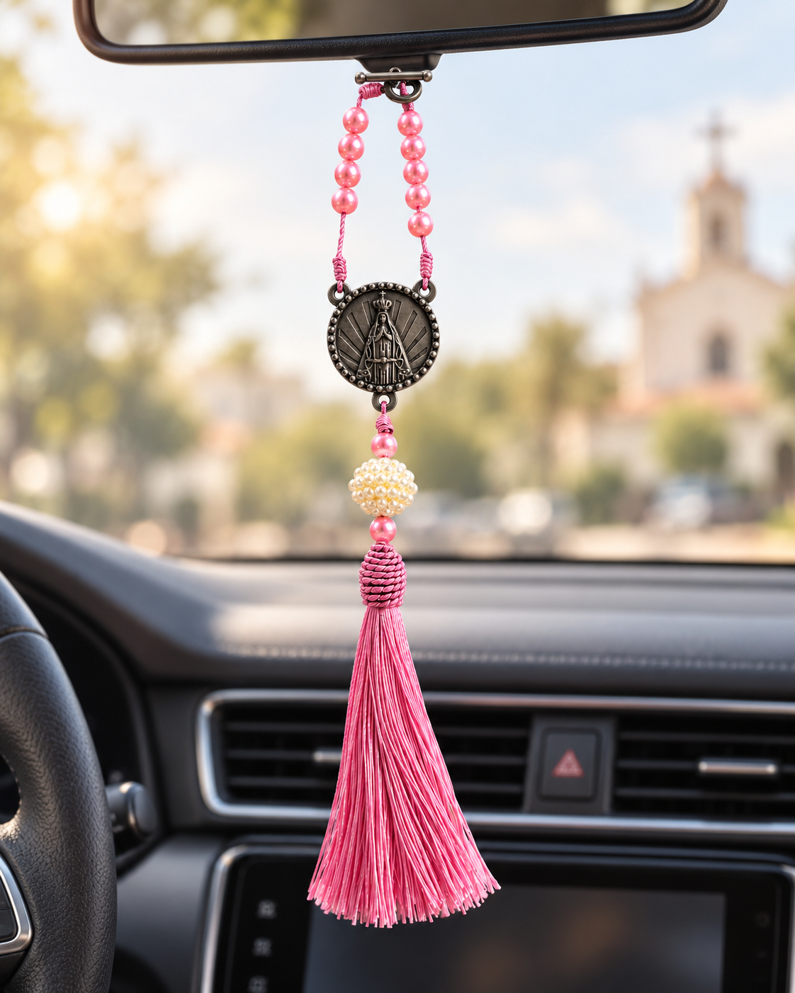 Dezena terço retrovisor   de carro Nossa Senhora Aparecida