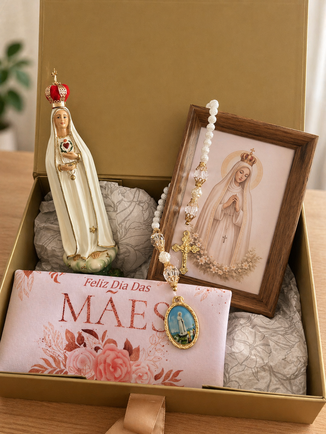 Kit Nossa Senhora de Fátima 20cm +Quadro + Marcador de Página- Presente Especial dia das Mães