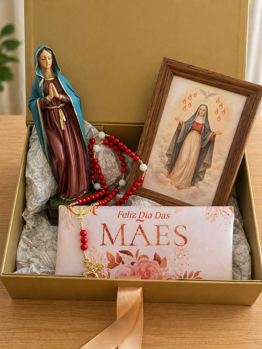 Kit Nossa Senhora de Pentecostes 20cm +Quadro + Terço  - Presente  Especial dia das Mães