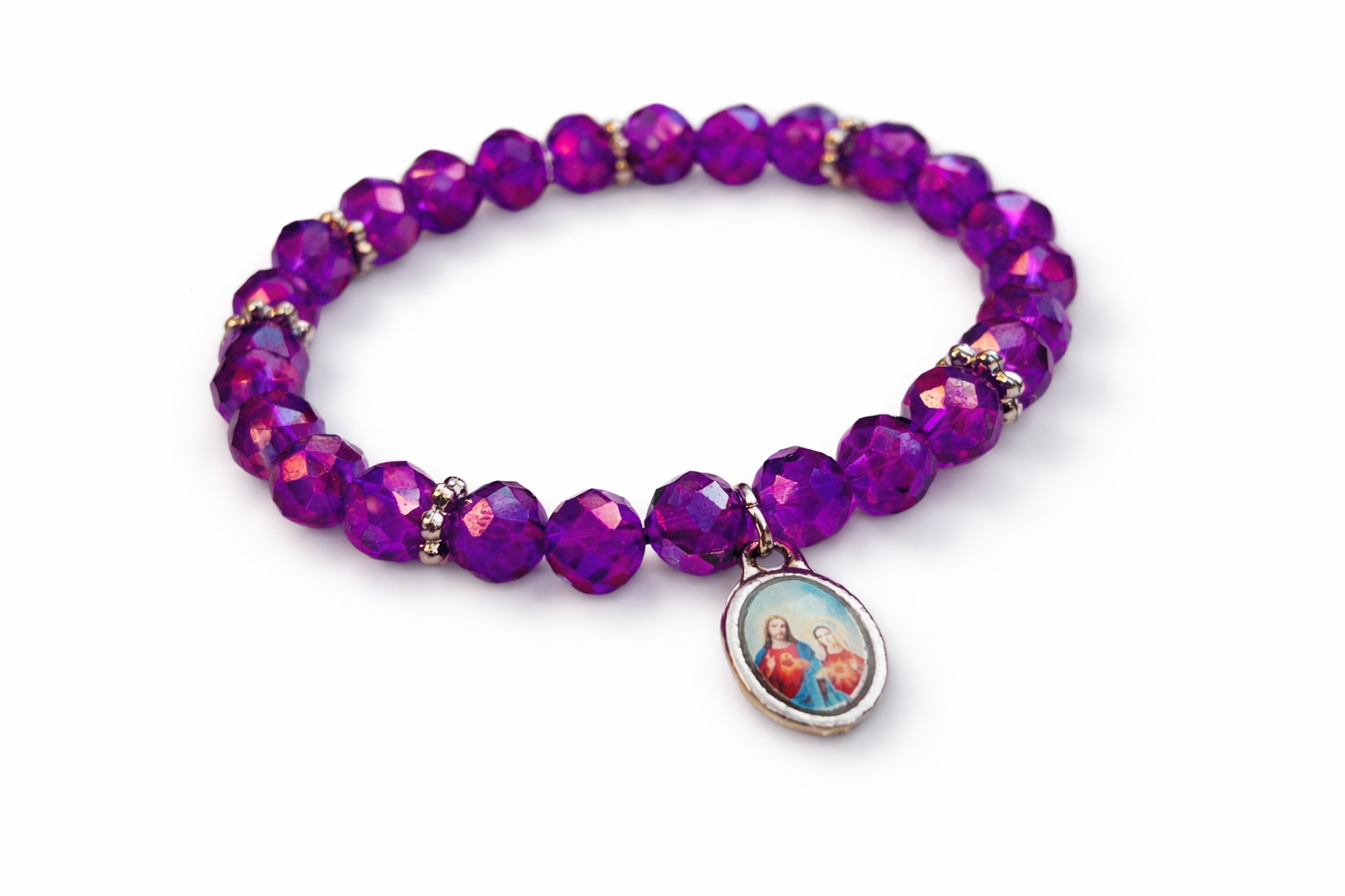 Pulseira Cristal Roxa / Jesus e Maria