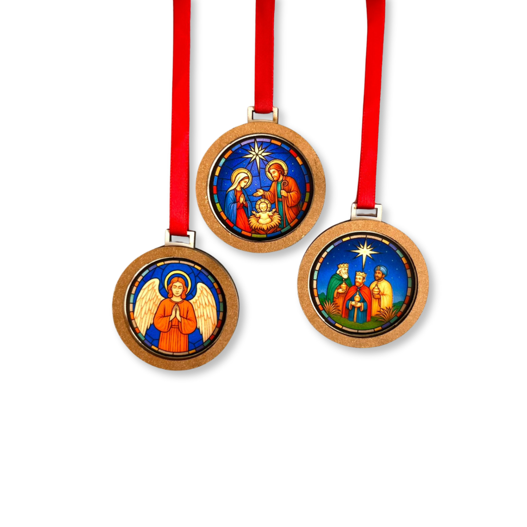 KIT - Enfeite de Árvore Redondo -  Fita Vermelha