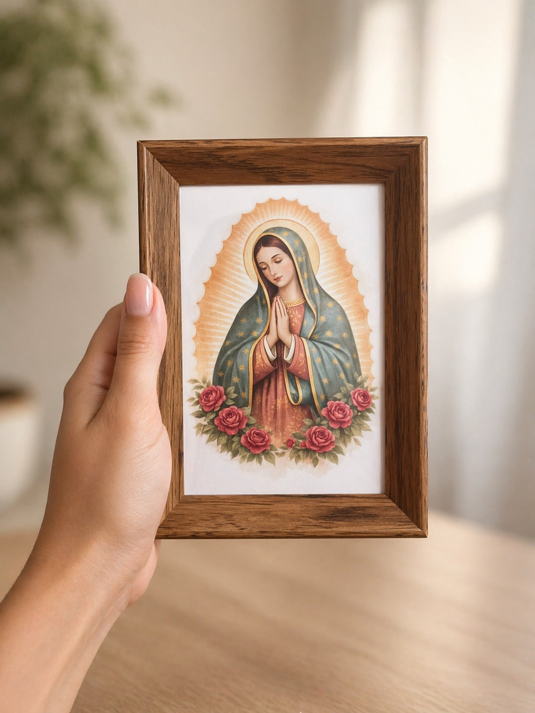 Quadro Decorativo Nossa Senhora de Guadalupe 10x15cm com Moldura - Decoração Religiosa e Presente de Fé