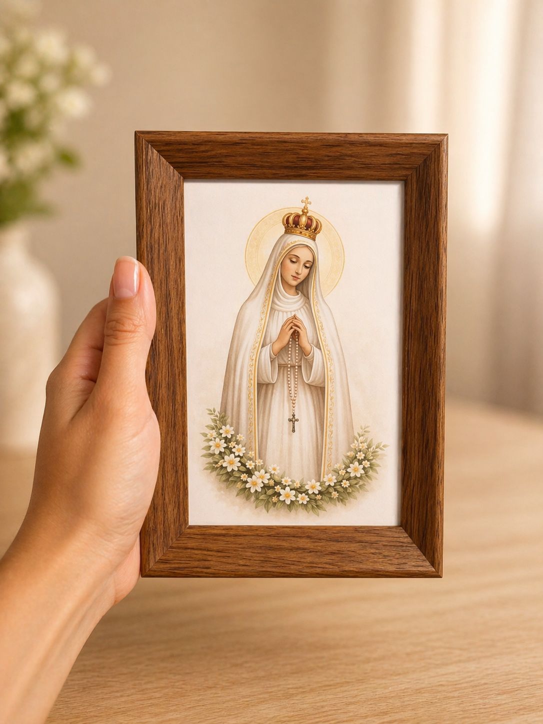 Quadro  Decorativo Nossa Senhora de Fátima 10x15cm com Moldura - Decoração Religiosa e Presente de Fé