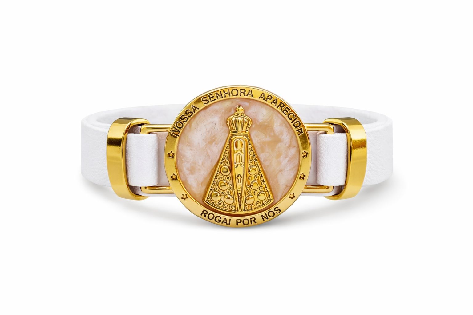 Pulseira de Couro Dourada  de Nossa Senhora Aparecida