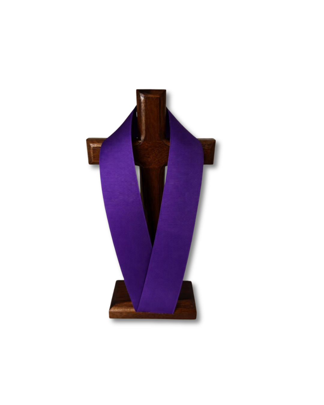 Cruz de mesa em madeira com fita roxa 17cm- Momentos de Fé e Reflexão