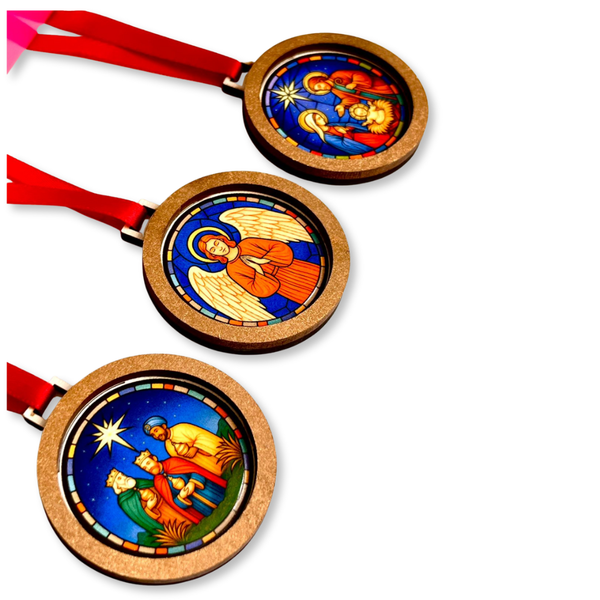 KIT - Enfeite de Árvore Redondo -  Fita Vermelha