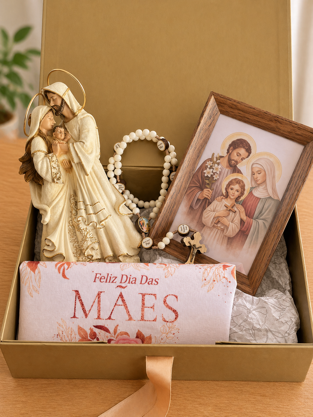 Kit Sagrada Família 20cm +Quadro + Terço- Presente Especial dia das Mães