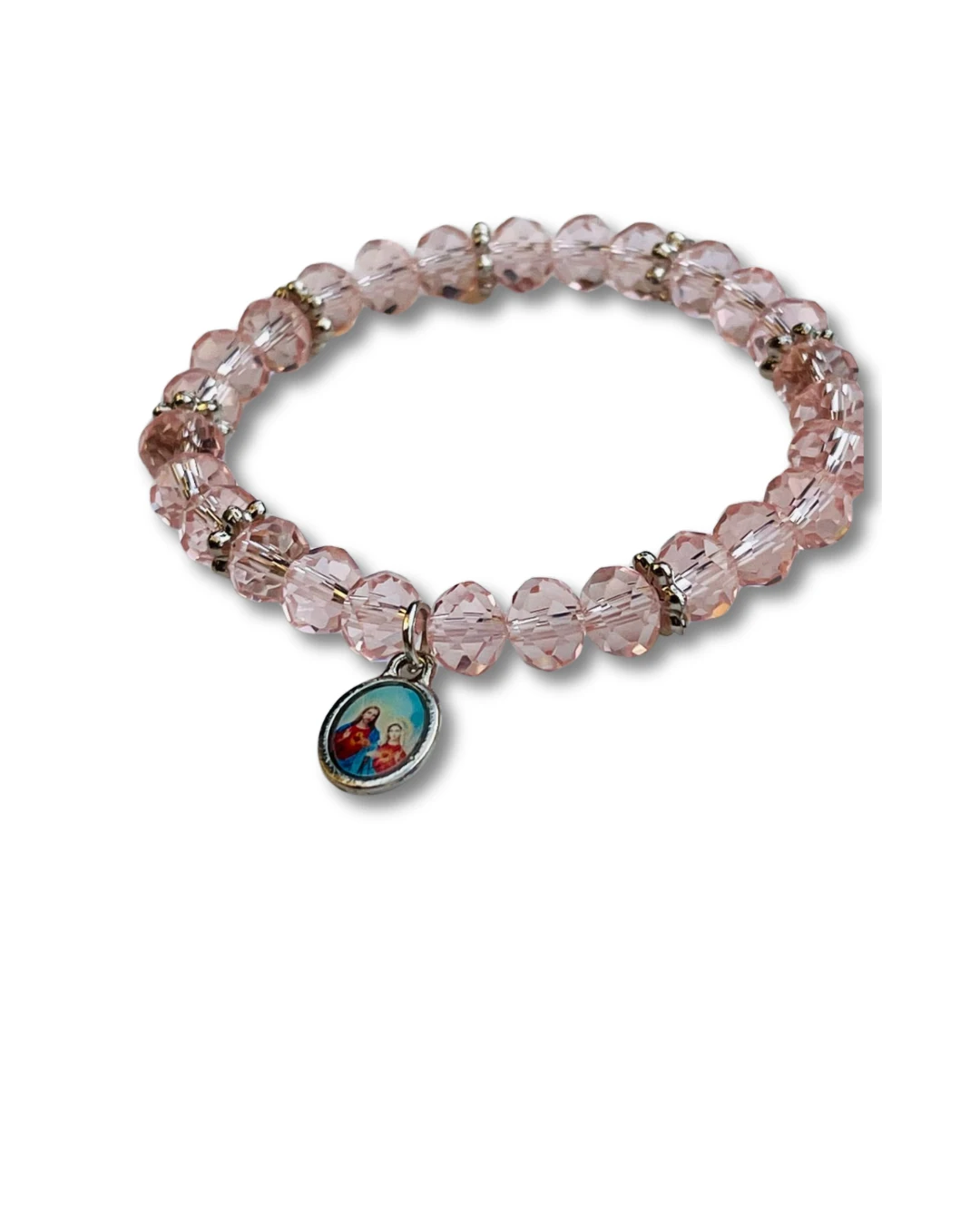 Pulseira Cristal Rosa / Jesus e Maria