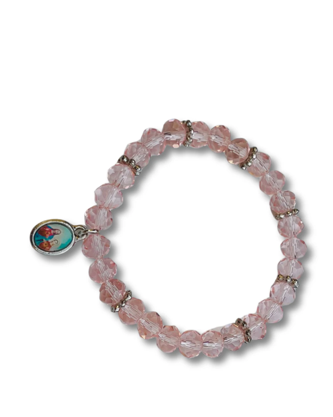 Pulseira Cristal Rosa / Jesus e Maria