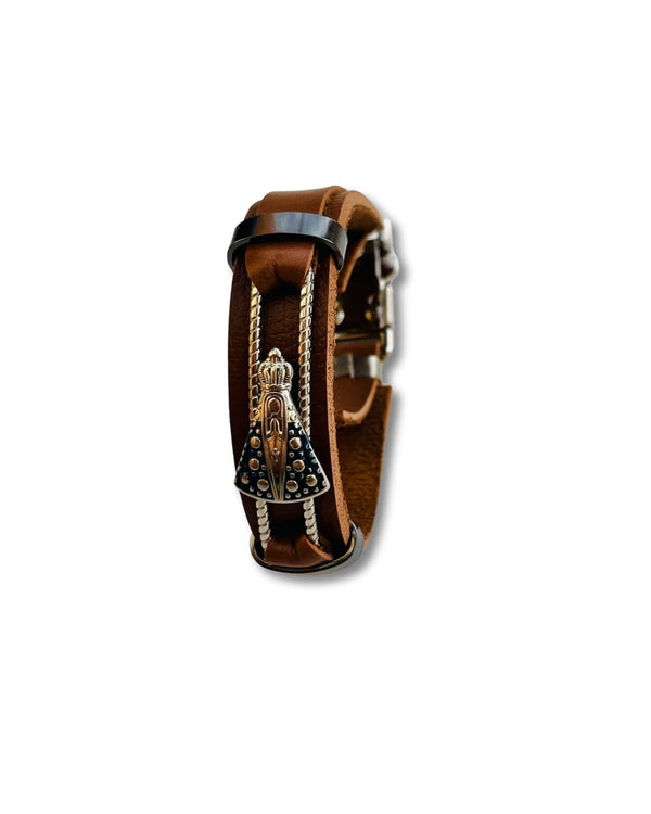 Pulseira de Couro Marrom Nossa Senhora Aparecida