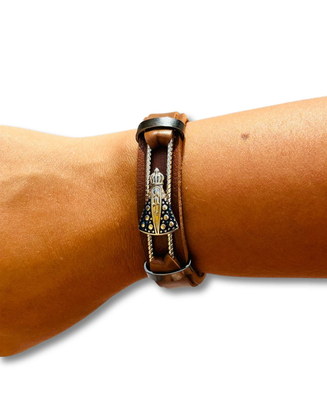 Pulseira de Couro Marrom Nossa Senhora Aparecida