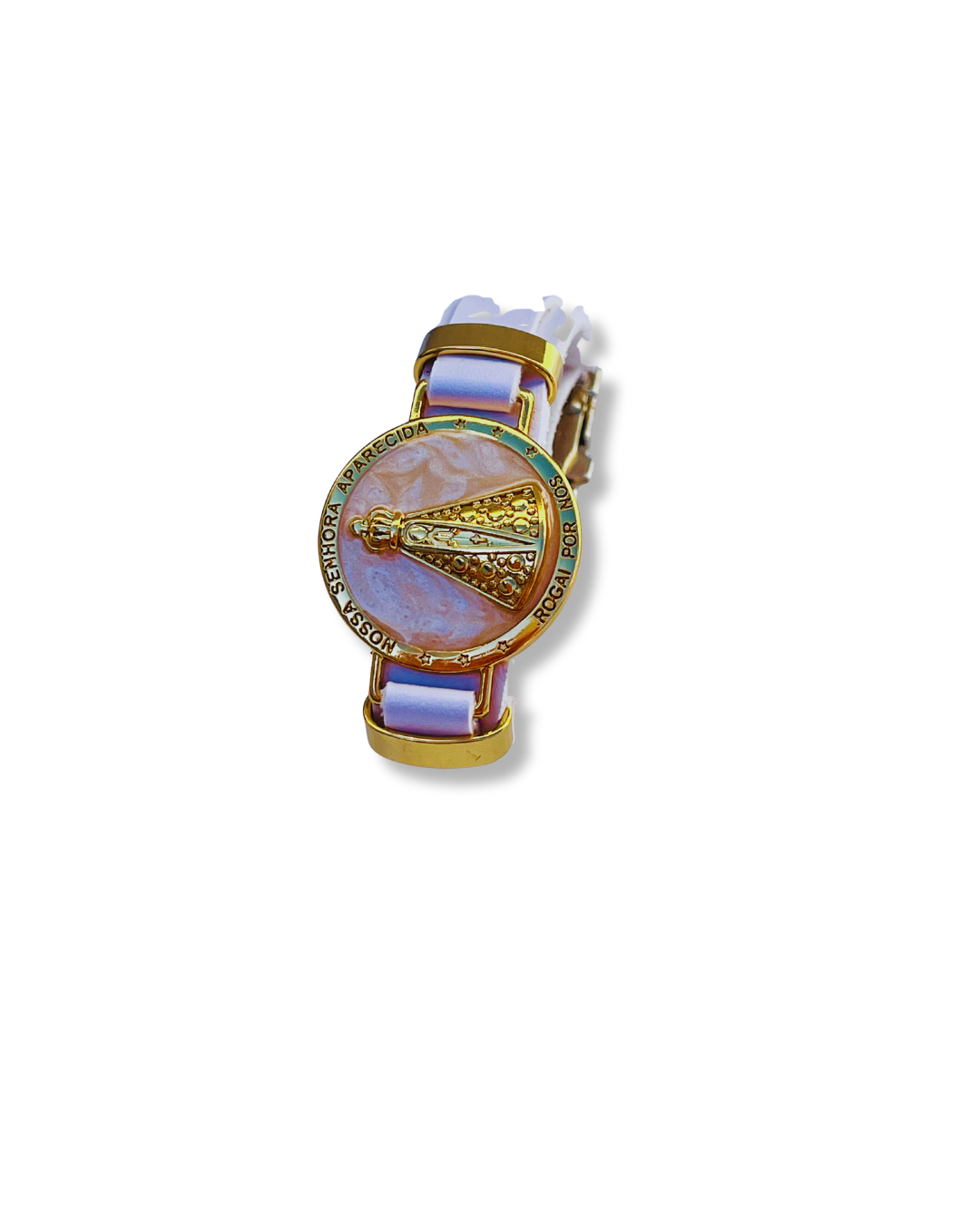 Pulseira de Couro Dourada  de Nossa Senhora Aparecida