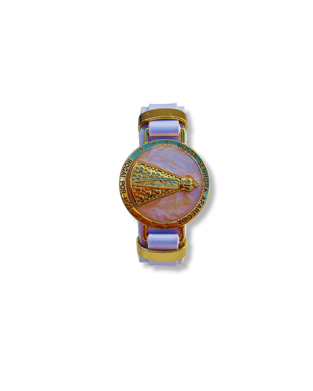 Pulseira de Couro Dourada  de Nossa Senhora Aparecida
