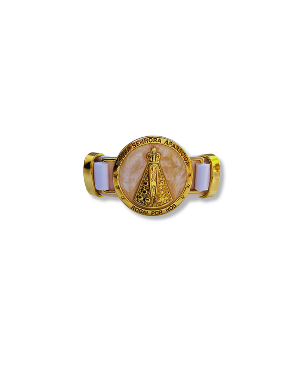 Pulseira de Couro Dourada  de Nossa Senhora Aparecida
